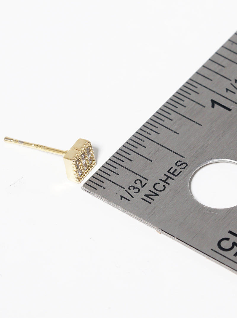 18k Gold Dipped CZ Pave Square Post Stud Earrings