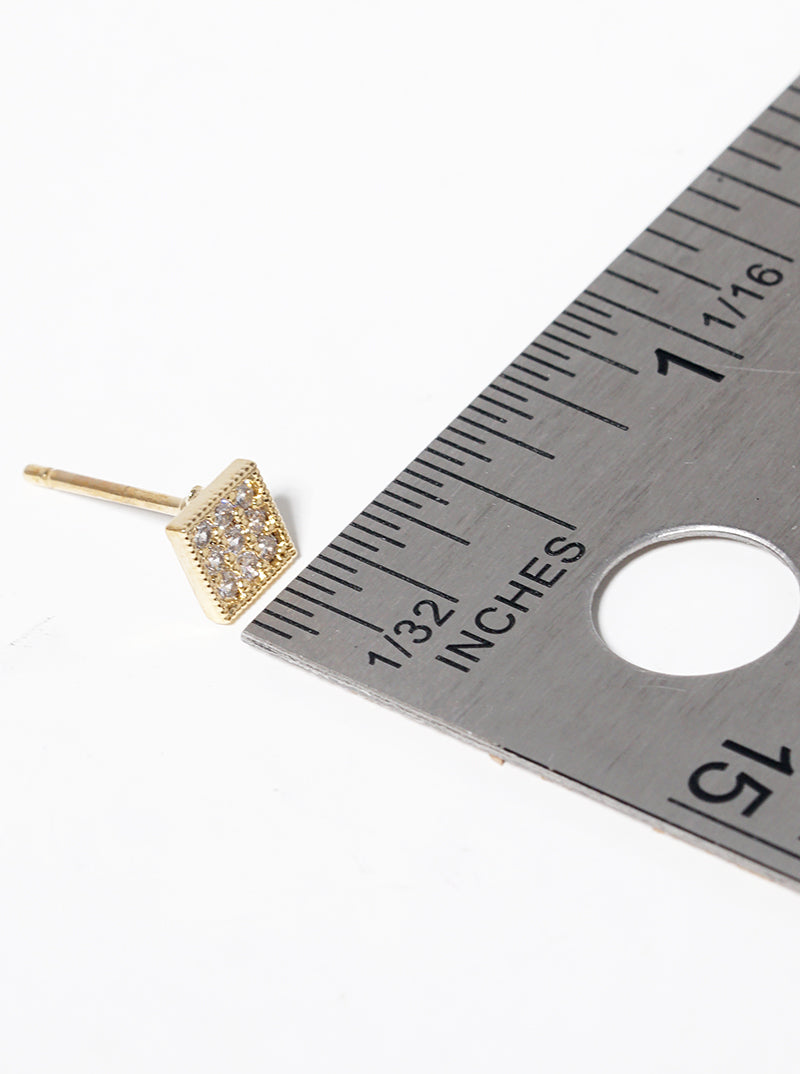 18k Gold Dipped CZ Pave Square Post Stud Earrings