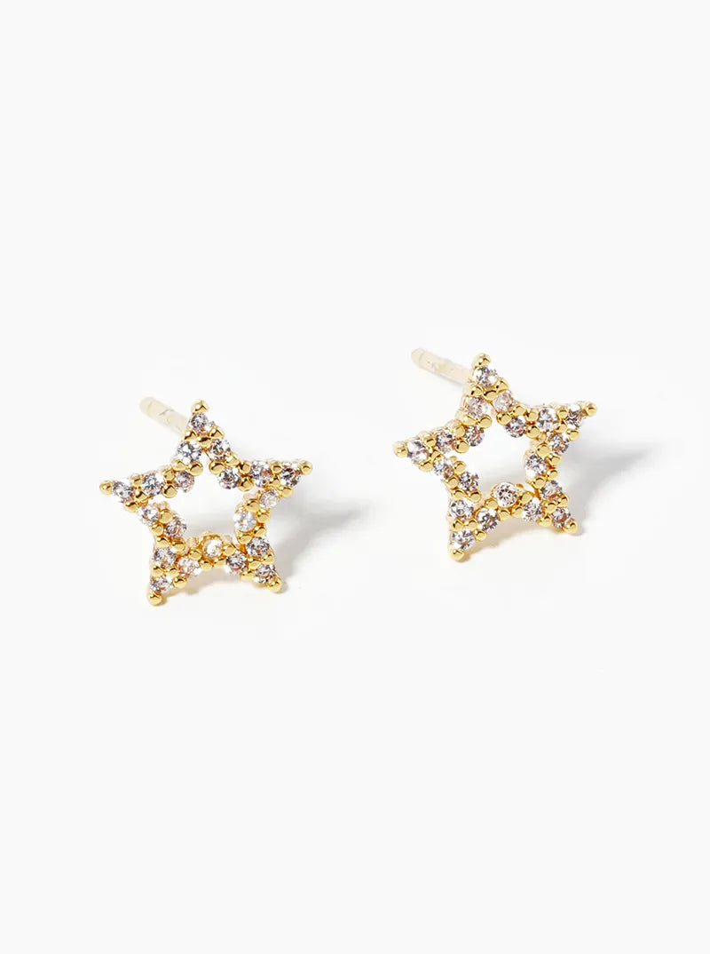 White Gold Dipped CZ Pave Star Post Stud Earrings