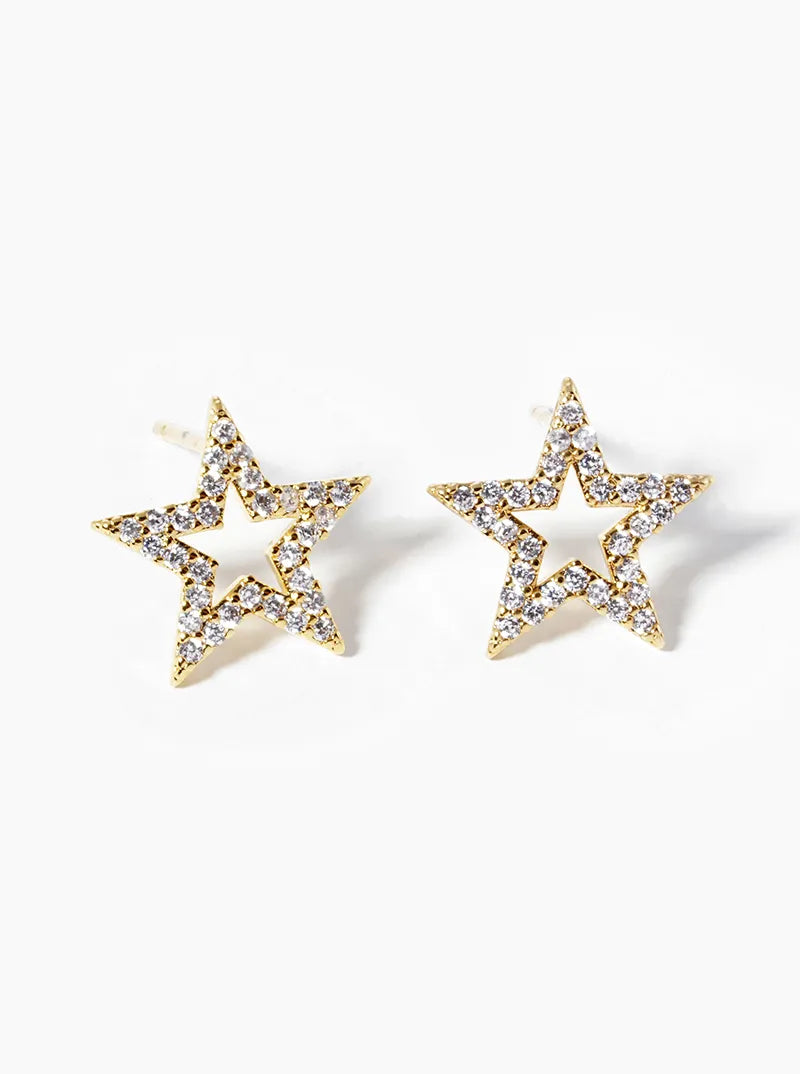 18k Gold Dipped CZ Pave Star Post Stud Earrings
