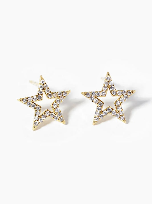 18k Gold Dipped CZ Pave Star Post Stud Earrings