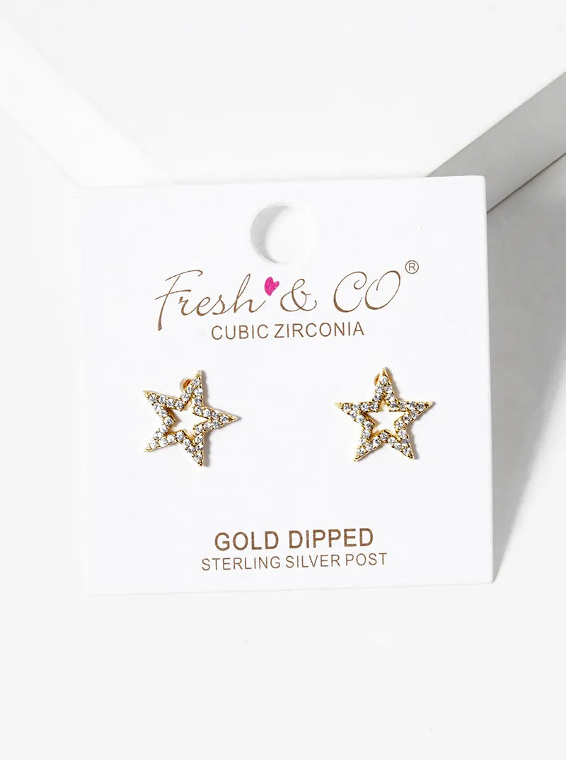 18k Gold Dipped CZ Pave Star Post Stud Earrings