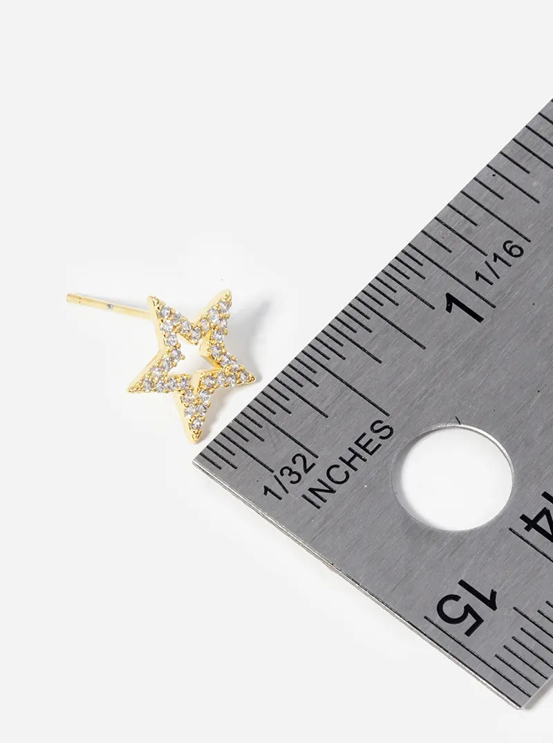 18k Gold Dipped CZ Pave Star Post Stud Earrings