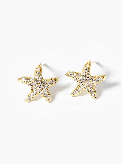 18k Gold Dipped CZ Pave Starfish Post Stud Earrings