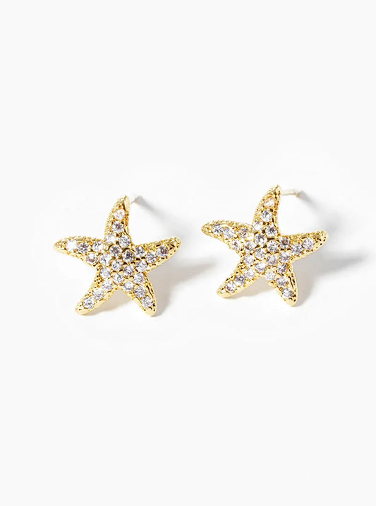 18k Gold Dipped CZ Pave Starfish Post Stud Earrings