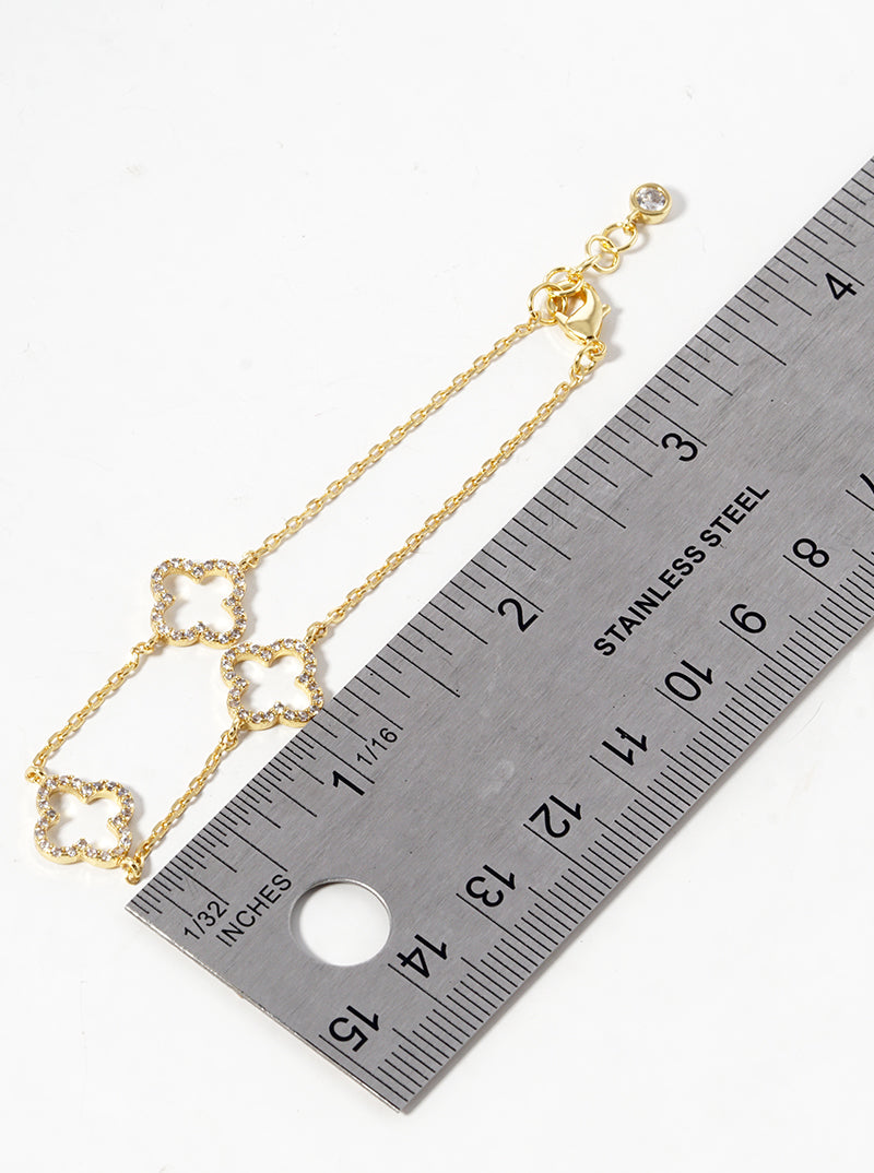 18k Gold Dipped CZ Pave Three Quatrefoil Bracelet