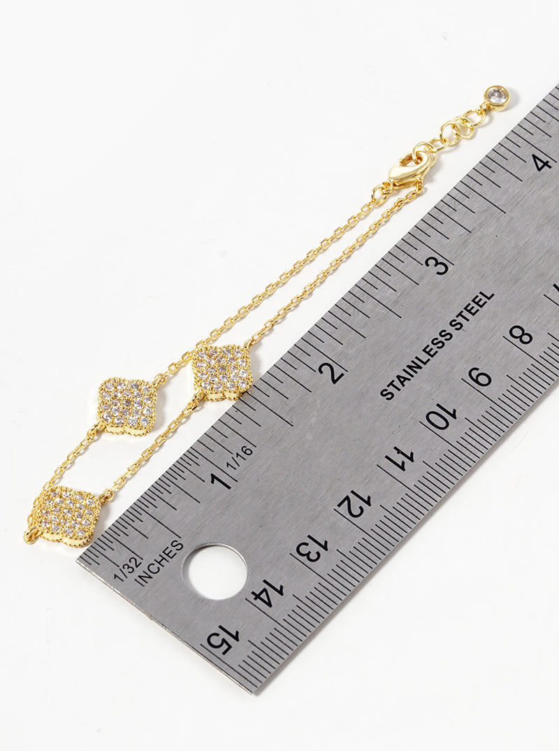 18k Gold Dipped CZ Pave Three Quatrefoil Bracelet
