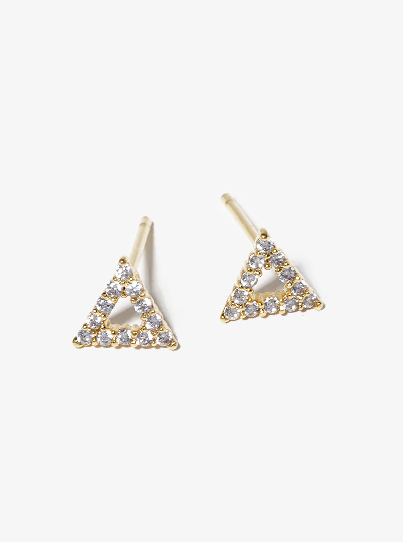 18k Gold Dipped CZ Pave Triangle Post Stud Earrings