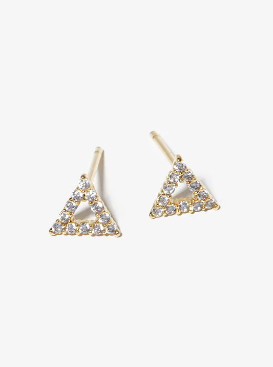 18k Gold Dipped CZ Pave Triangle Post Stud Earrings