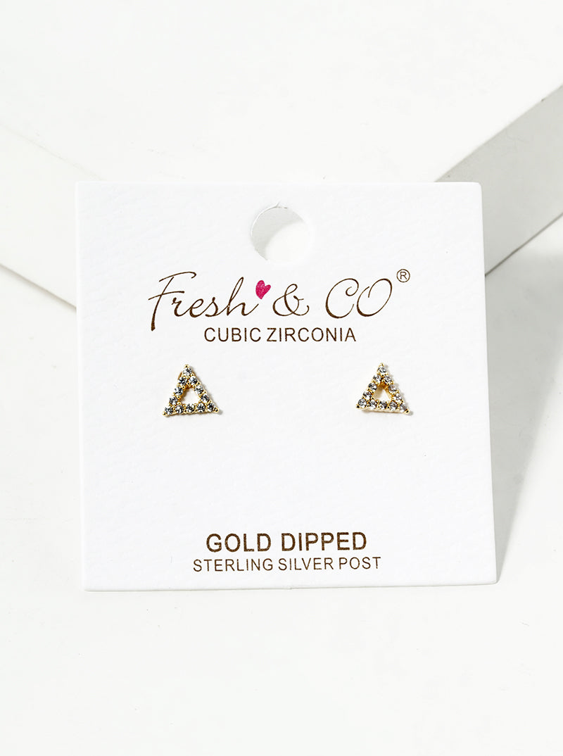 18k Gold Dipped CZ Pave Triangle Post Stud Earrings