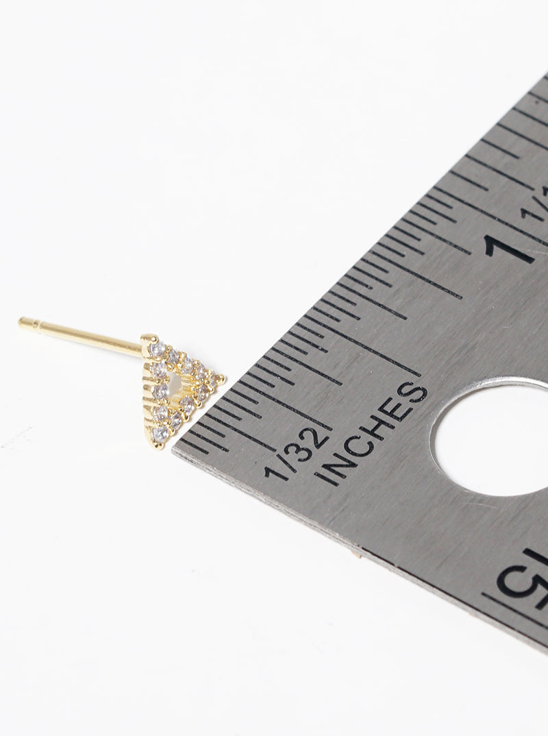 18k Gold Dipped CZ Pave Triangle Post Stud Earrings