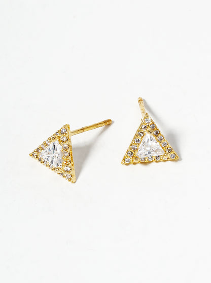 18k Gold Dipped CZ Pave Triangle Post Stud Earrings