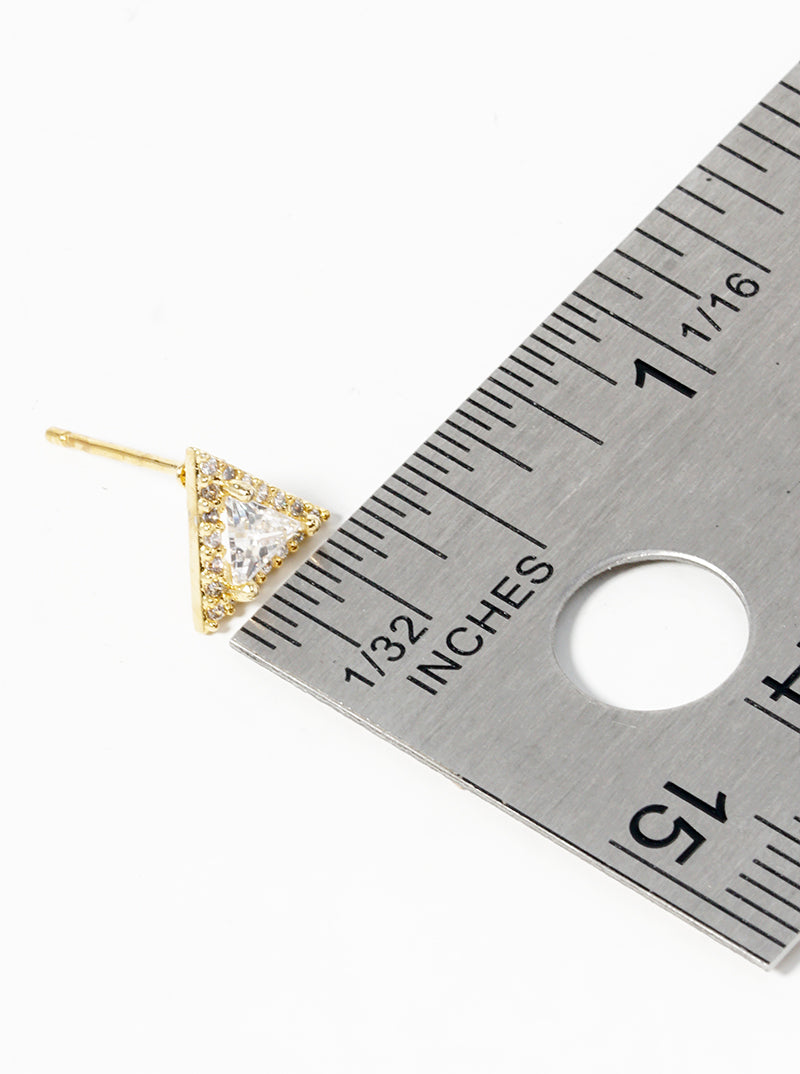 18k Gold Dipped CZ Pave Triangle Post Stud Earrings