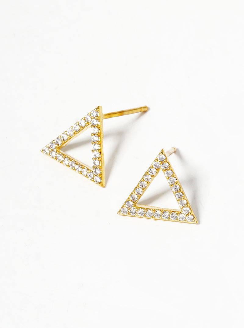 18k Gold Dipped CZ Pave Triangle Post Stud Earrings
