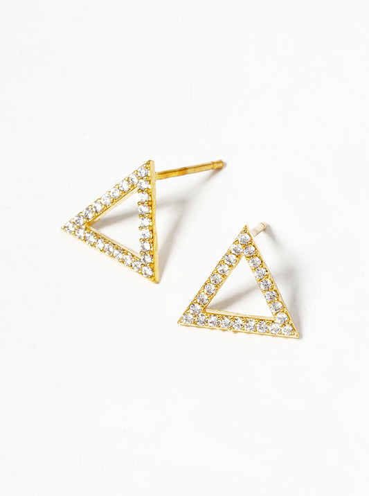 18k Gold Dipped CZ Pave Triangle Post Stud Earrings