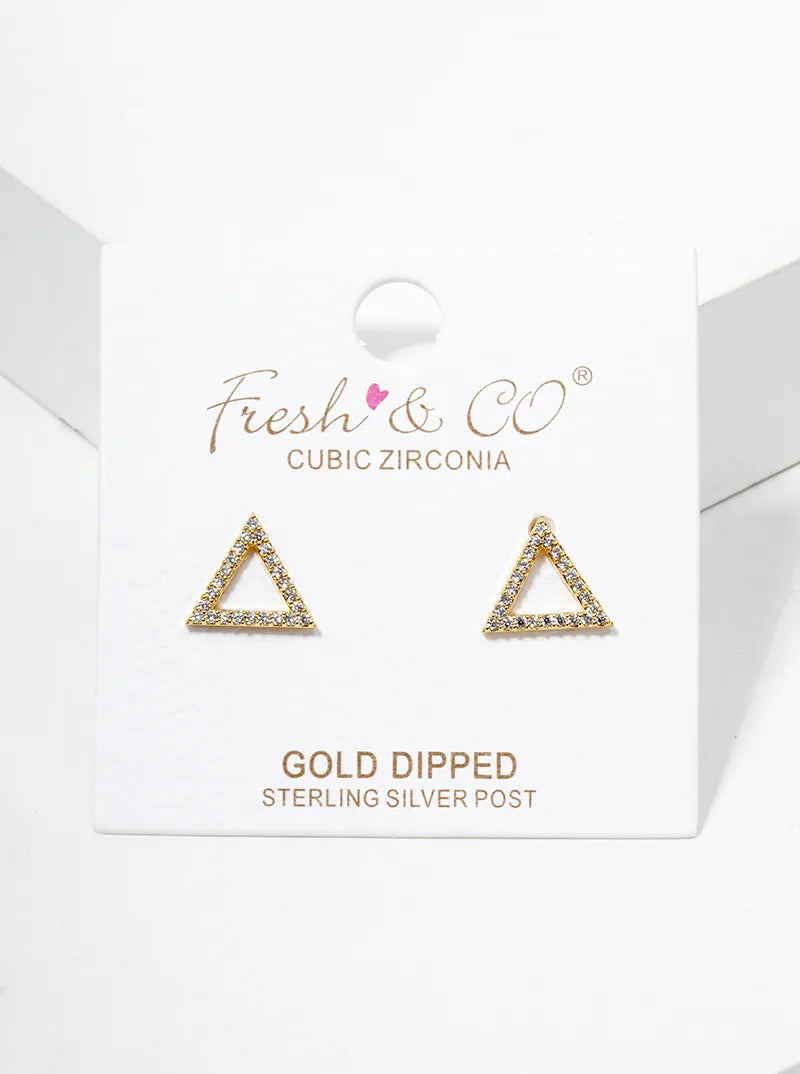 18k Gold Dipped CZ Pave Triangle Post Stud Earrings