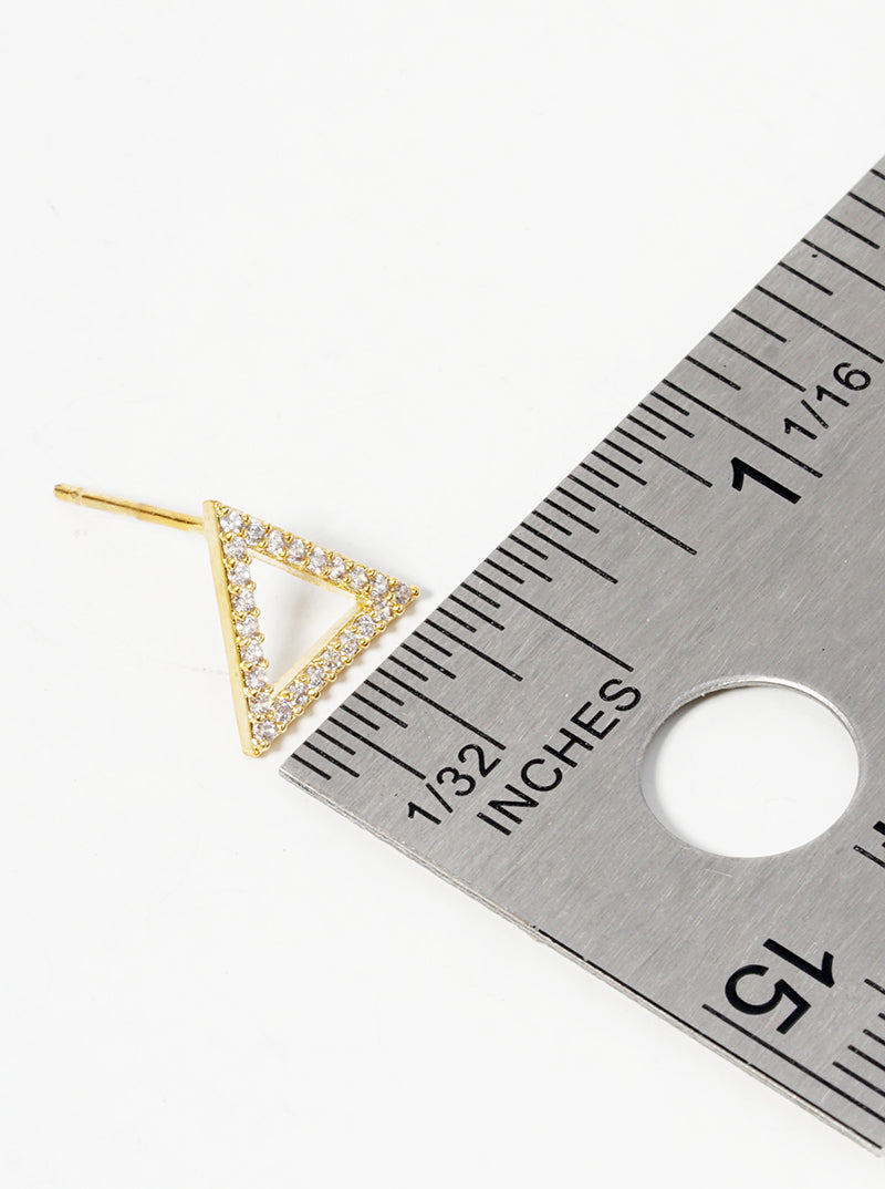 18k Gold Dipped CZ Pave Triangle Post Stud Earrings