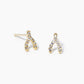 White Gold Dipped CZ Pave Wishbone Post Stud Earrings