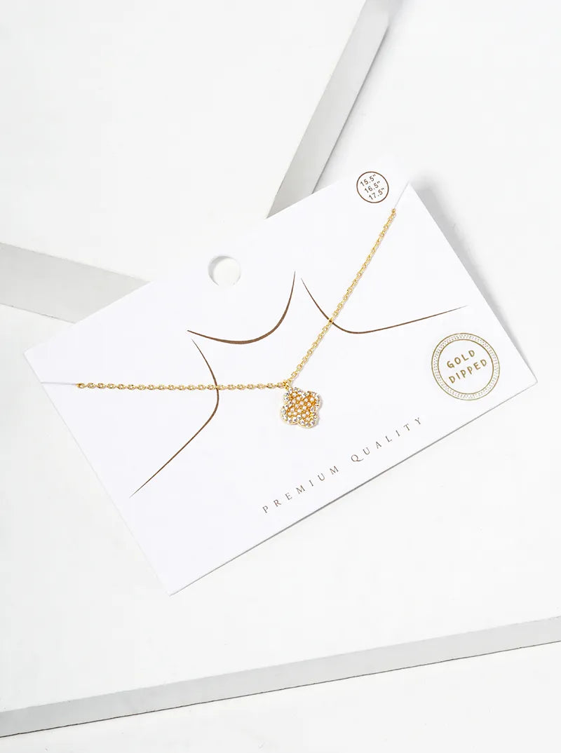 18k Gold Dipped CZ Pearl Beaded Quatrefoil Pendant Necklace