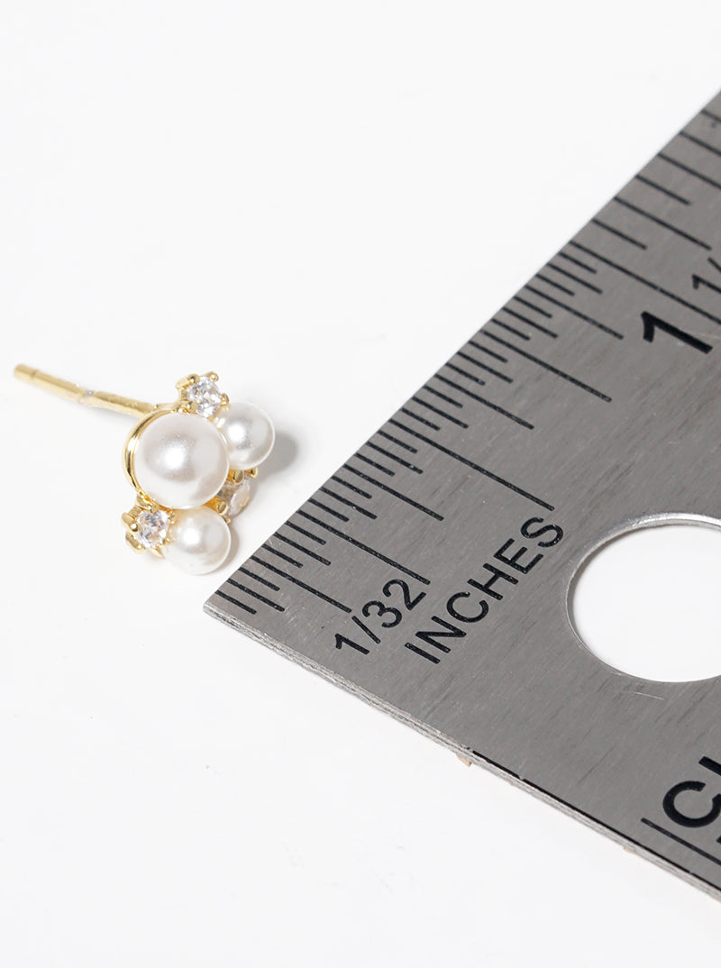 18k Gold Dipped CZ Pearl Cluster Post Stud Earrings