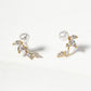 White Gold Dipped CZ Pearl Curved Leaf Dainty Post Stud Earrings