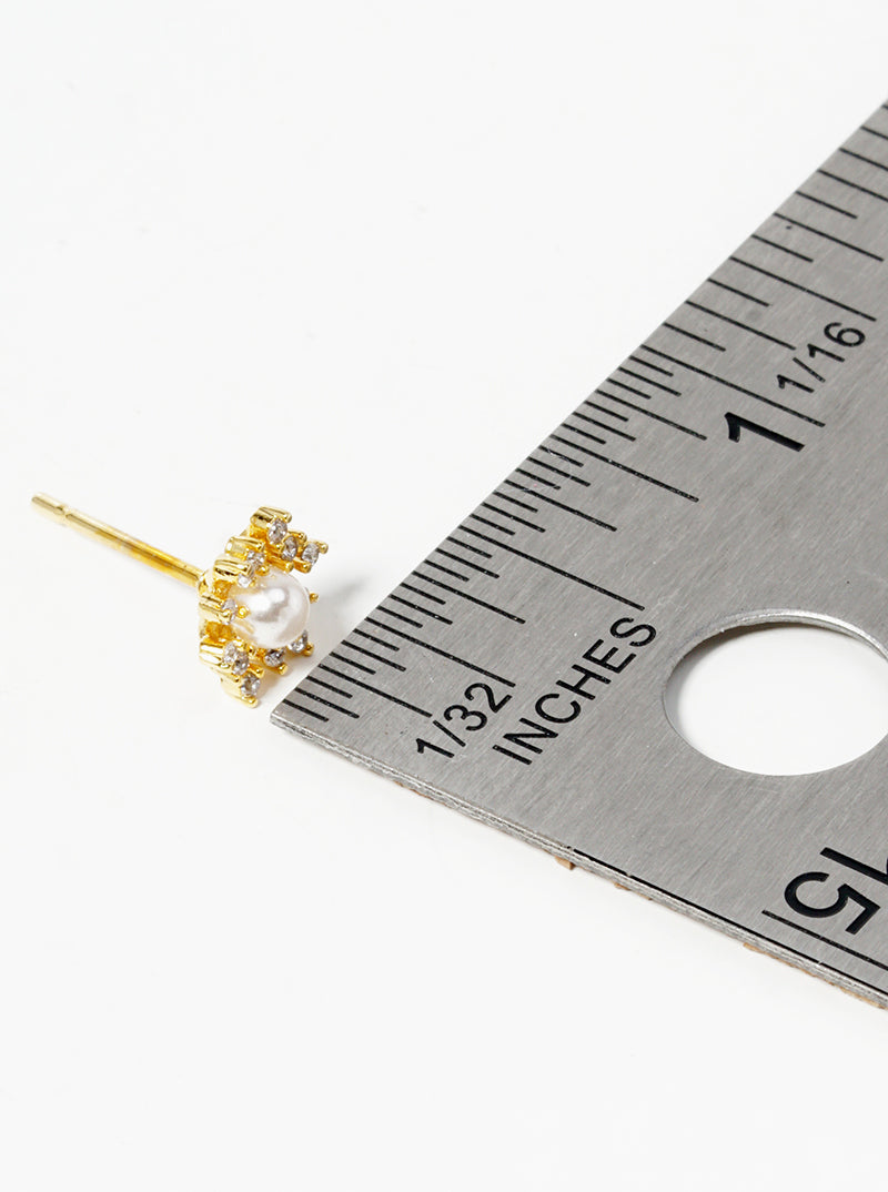 18k Gold Dipped CZ Pearl Dainty Flower Post Stud Earrings