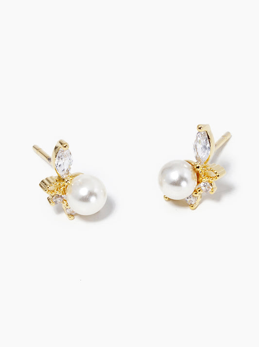 18k Gold Dipped CZ Pearl Dainty Post Stud Earrings