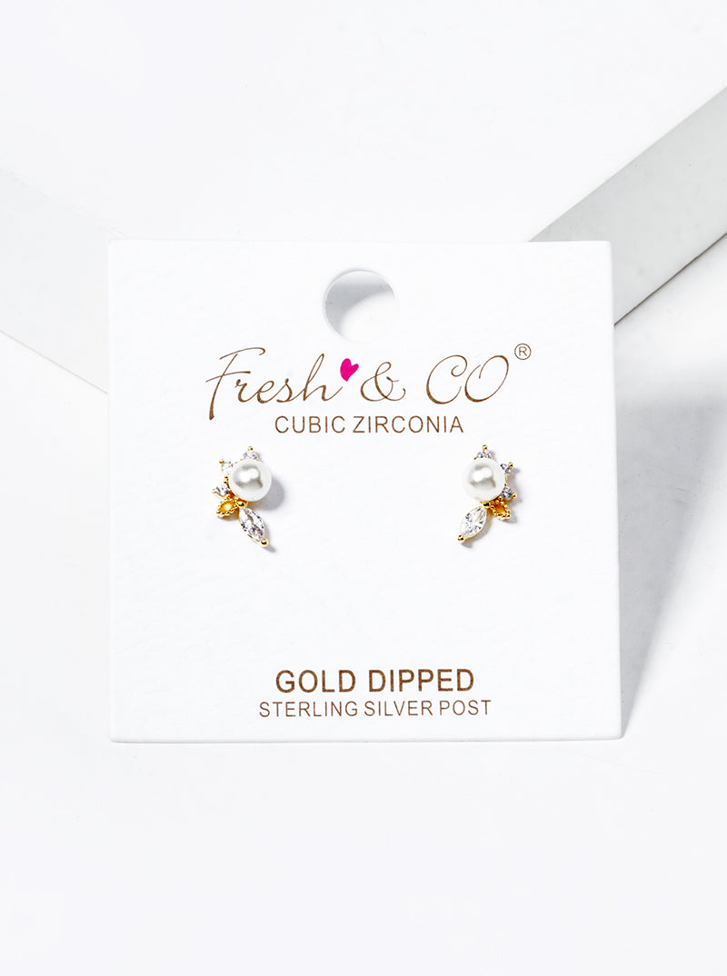 18k Gold Dipped CZ Pearl Dainty Post Stud Earrings