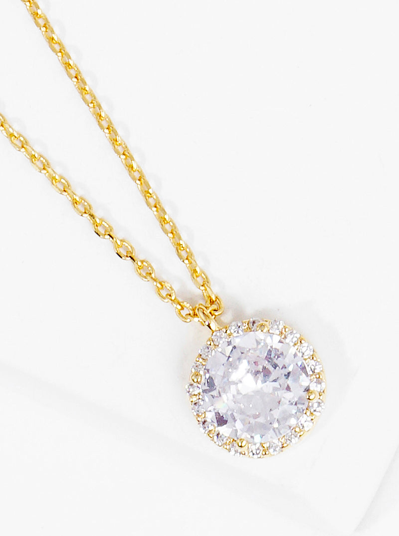 White Gold Dipped CZ Round Pendant Delicate Necklace