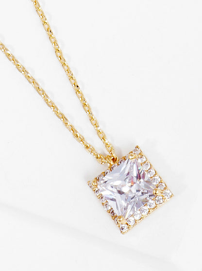 18k Gold Dipped CZ Square Pendant Delicate Necklace