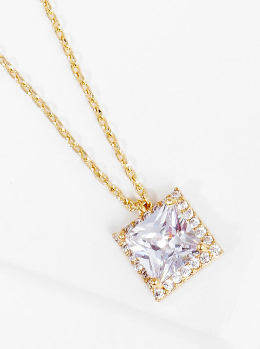 18k Gold Dipped CZ Square Pendant Delicate Necklace