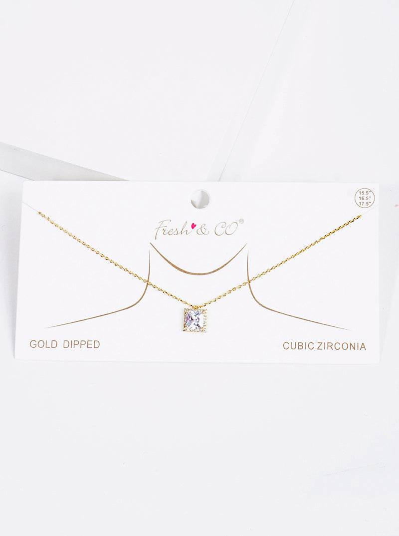 18k Gold Dipped CZ Square Pendant Delicate Necklace