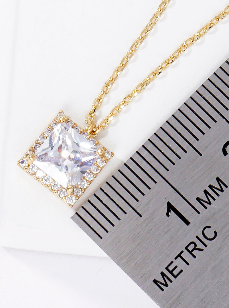 18k Gold Dipped CZ Square Pendant Delicate Necklace