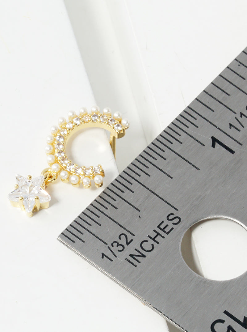 18k Gold Dipped CZ Star Drop Pearl Beaded Dangle Post Earrings