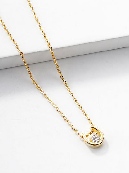 18k Gold Dipped CZ Stone Horseshoe Pendant Dainty Necklace