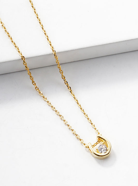 18k Gold Dipped CZ Stone Horseshoe Pendant Dainty Necklace