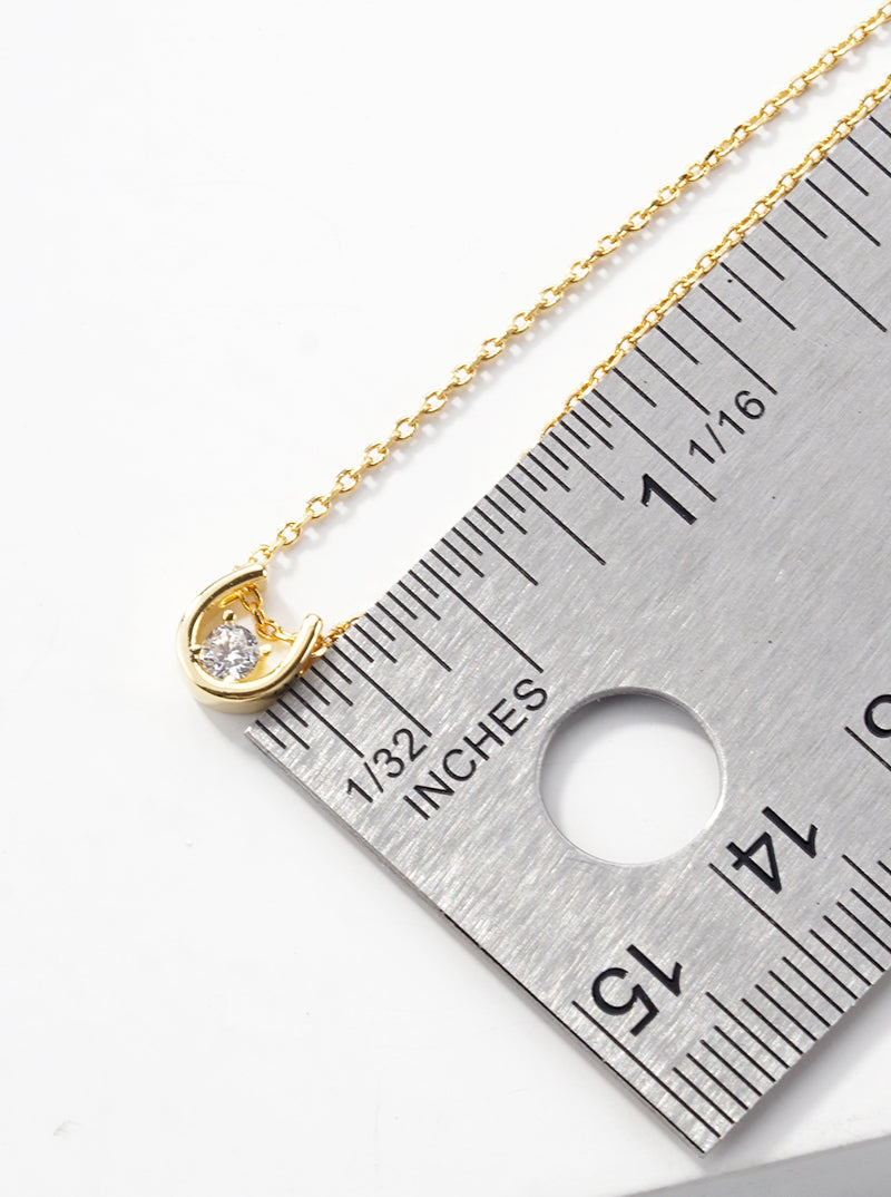 18k Gold Dipped CZ Stone Horseshoe Pendant Dainty Necklace