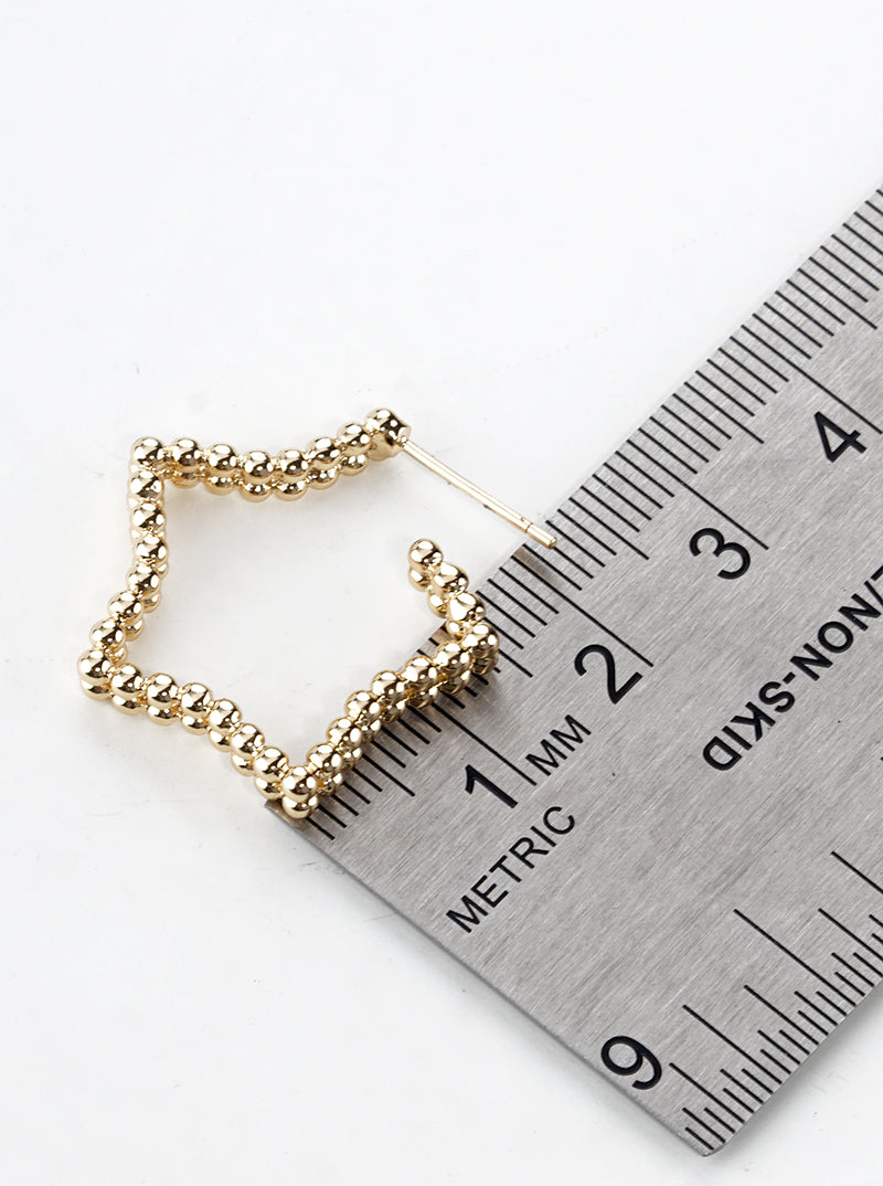 18k Gold Dipped Ball Textured Metal Star 25mm Open Hoop Earrings