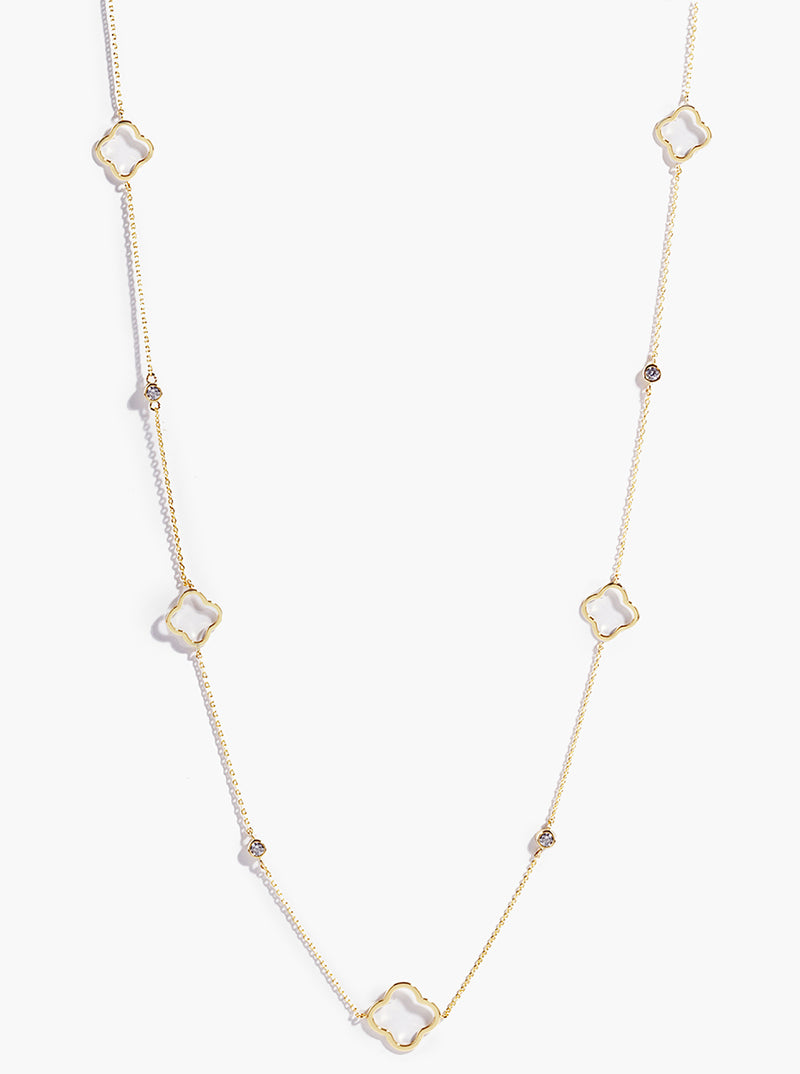 18k Gold Dipped Bezel CZ Quatrefoil 36 Inch Long Station Necklace