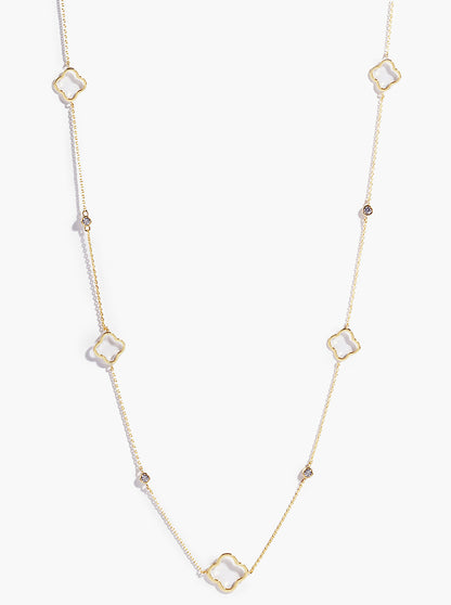 18k Gold Dipped Bezel CZ Quatrefoil 36 Inch Long Station Necklace