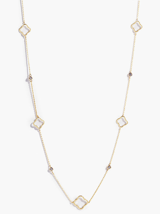 18k Gold Dipped Bezel CZ Quatrefoil 36 Inch Long Station Necklace