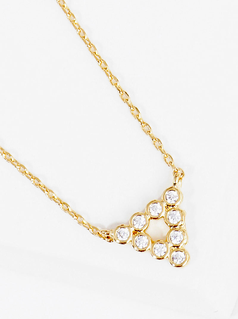 White Gold Dipped Bezel CZ Triangle Pendant Delicate Necklace