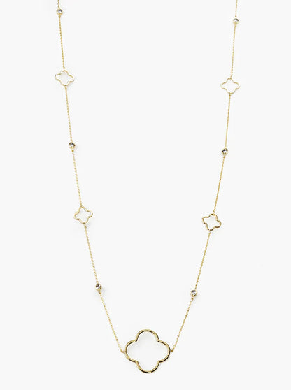 18k Gold Dipped Bezel Set CZ Quatrefoil Long Station Necklace