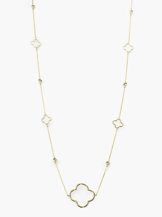 18k Gold Dipped Bezel Set CZ Quatrefoil Long Station Necklace