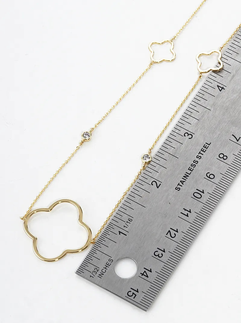18k Gold Dipped Bezel Set CZ Quatrefoil Long Station Necklace