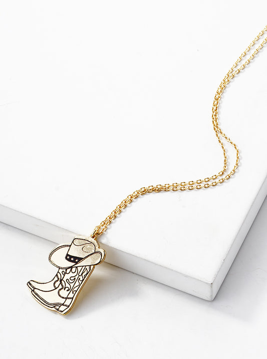 18k Gold Dipped Cowgirl Boot And Hat Pendant Necklace