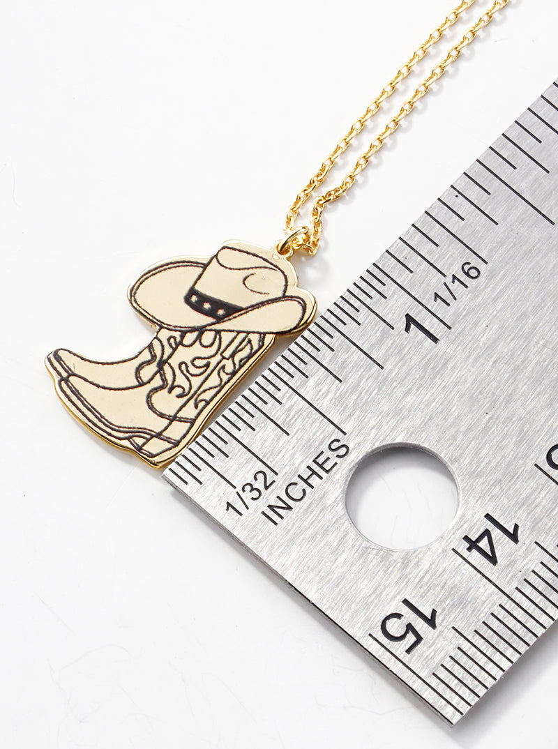 18k Gold Dipped Cowgirl Boot And Hat Pendant Necklace