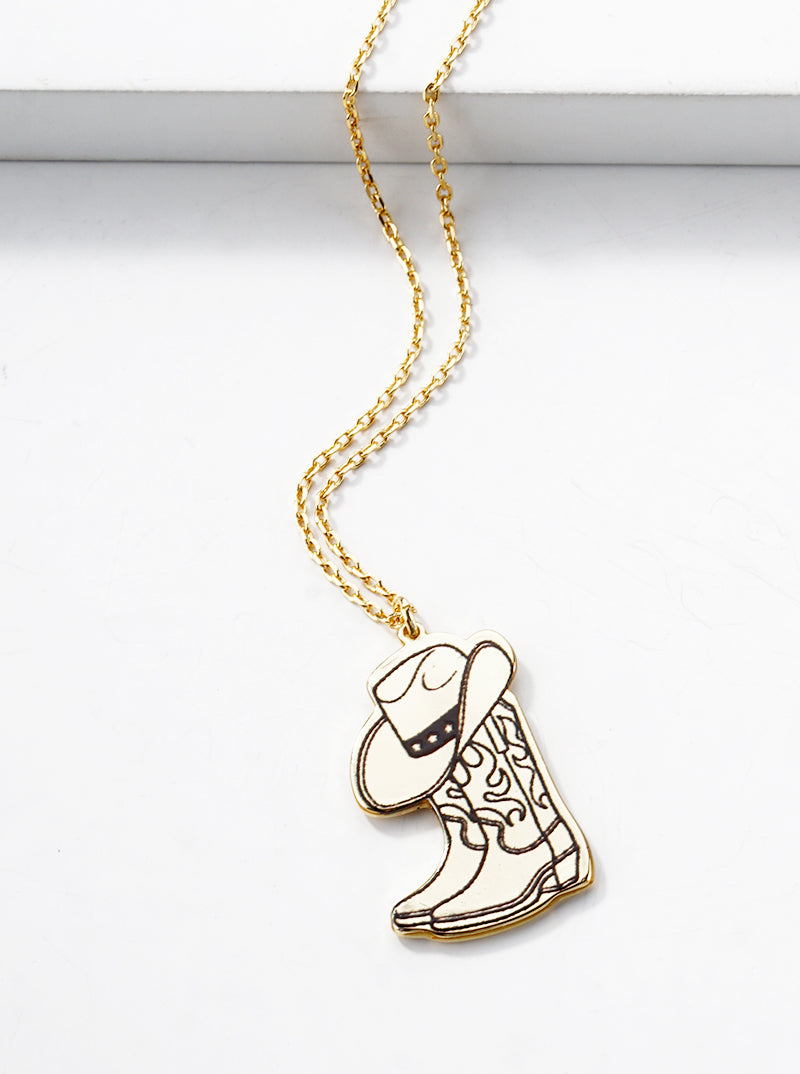 18k Gold Dipped Cowgirl Boot And Hat Pendant Necklace