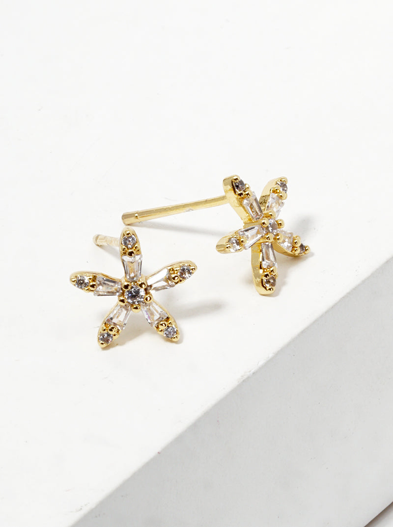 18k Gold Dipped Dainty CZ Pave Flower Post Stud Earrings