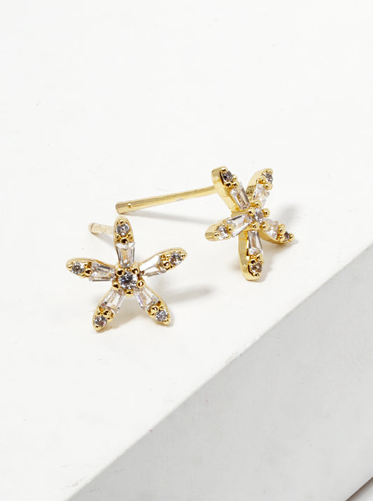 18k Gold Dipped Dainty CZ Pave Flower Post Stud Earrings